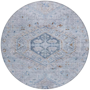 HomeRoots 8' Sky Blue & Brown Round Medallion Rug - Washable, Durable, Indoor/Outdoor Area Rug for High Traffic Spaces 688707