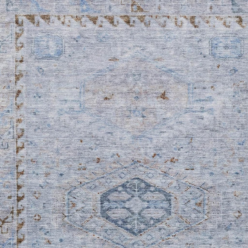HomeRoots 8' X 10' Sky Blue and Brown Medallion Rug - Durable, Washable Area Rug for Indoor & Outdoor Spaces 688708