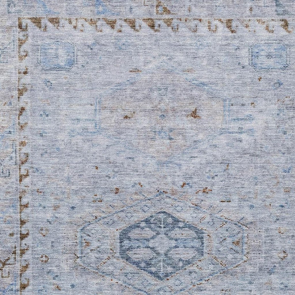 HomeRoots 8' X 10' Sky Blue and Brown Medallion Rug - Durable, Washable Area Rug for Indoor & Outdoor Spaces 688708