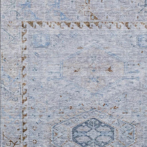 HomeRoots 9' X 12' Sky Blue & Brown Medallion Area Rug - Washable, Durable Design for Indoor & Outdoor Spaces 688709