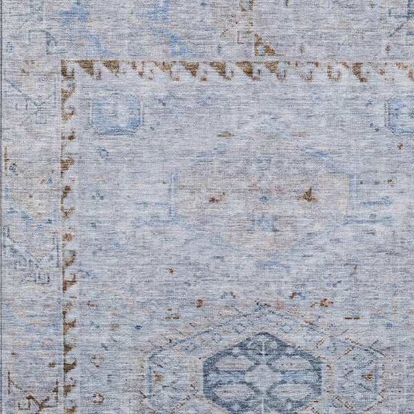HomeRoots 9' X 12' Sky Blue & Brown Medallion Area Rug - Washable, Durable Design for Indoor & Outdoor Spaces 688709