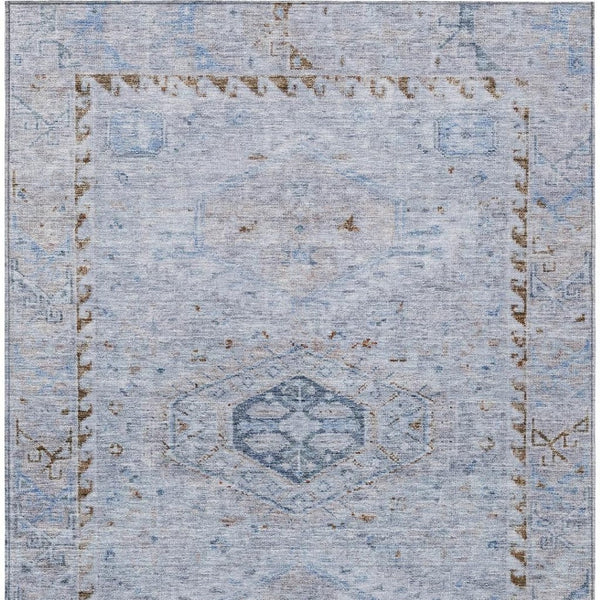HomeRoots 9' X 12' Sky Blue & Brown Medallion Area Rug - Washable, Durable Design for Indoor & Outdoor Spaces 688709