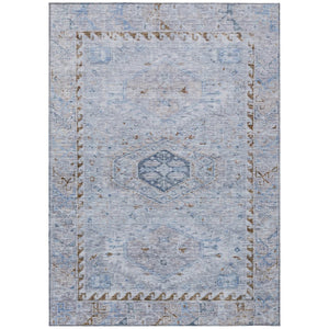 HomeRoots 9' X 12' Sky Blue & Brown Medallion Area Rug - Washable, Durable Design for Indoor & Outdoor Spaces 688709