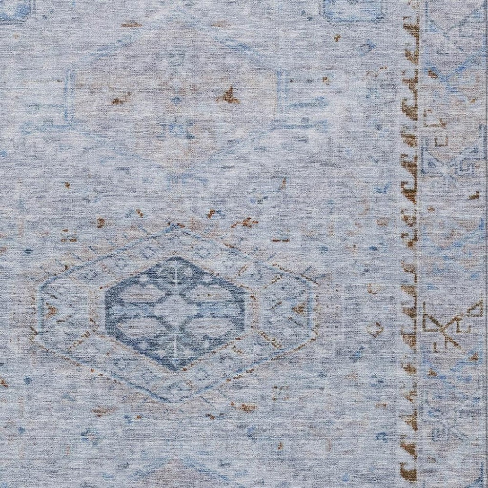 HomeRoots 10' Sky Blue and Brown Medallion Area Rug – Washable, Durable Design for Indoor & Outdoor Spaces 688710