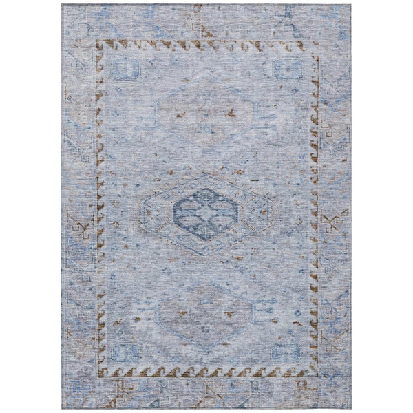 HomeRoots 10' Sky Blue and Brown Medallion Area Rug – Washable, Durable Design for Indoor & Outdoor Spaces 688710