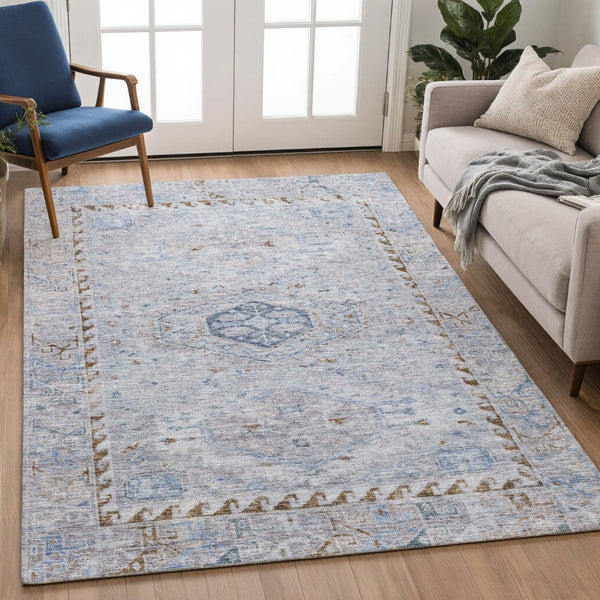 HomeRoots 10' Sky Blue and Brown Medallion Area Rug – Washable, Durable Design for Indoor & Outdoor Spaces 688710