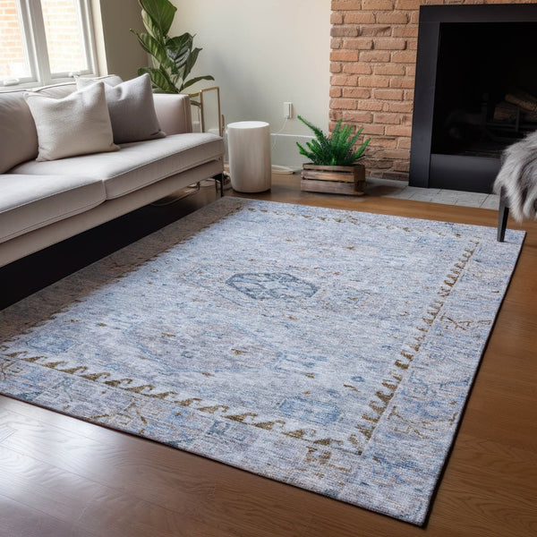 HomeRoots 10' Sky Blue and Brown Medallion Area Rug – Washable, Durable Design for Indoor & Outdoor Spaces 688710