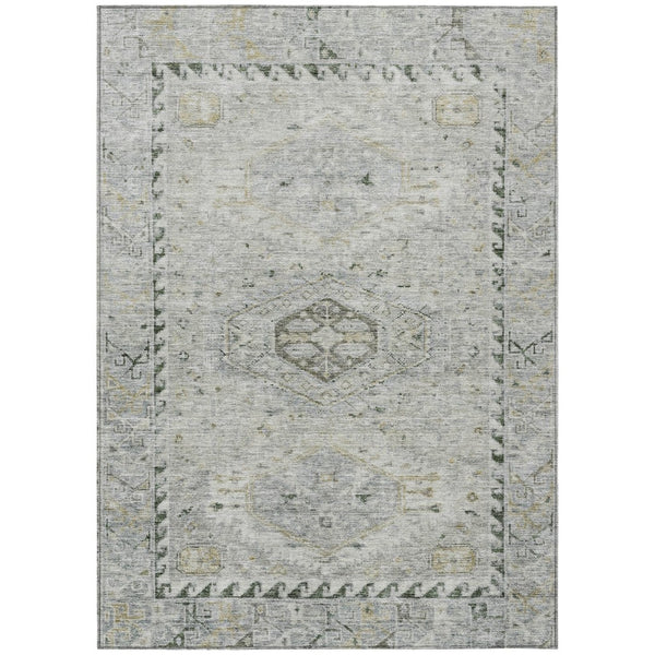 HomeRoots 5' Taupe and Beige Medallion Area Rug - Durable, Washable for Indoor & Outdoor Living Spaces 688712