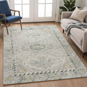 HomeRoots 5' Taupe and Beige Medallion Area Rug - Durable, Washable for Indoor & Outdoor Living Spaces 688712