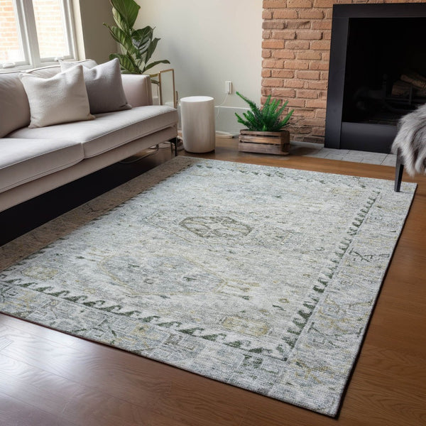 HomeRoots 5' Taupe and Beige Medallion Area Rug - Durable, Washable for Indoor & Outdoor Living Spaces 688712
