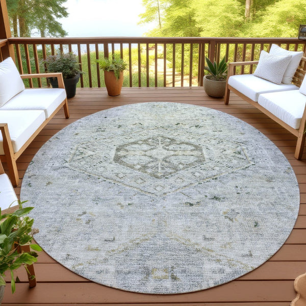 HomeRoots 8' Taupe and Beige Round Medallion Rug - Washable, Durable, Stylish for Indoor and Outdoor Spaces 688713
