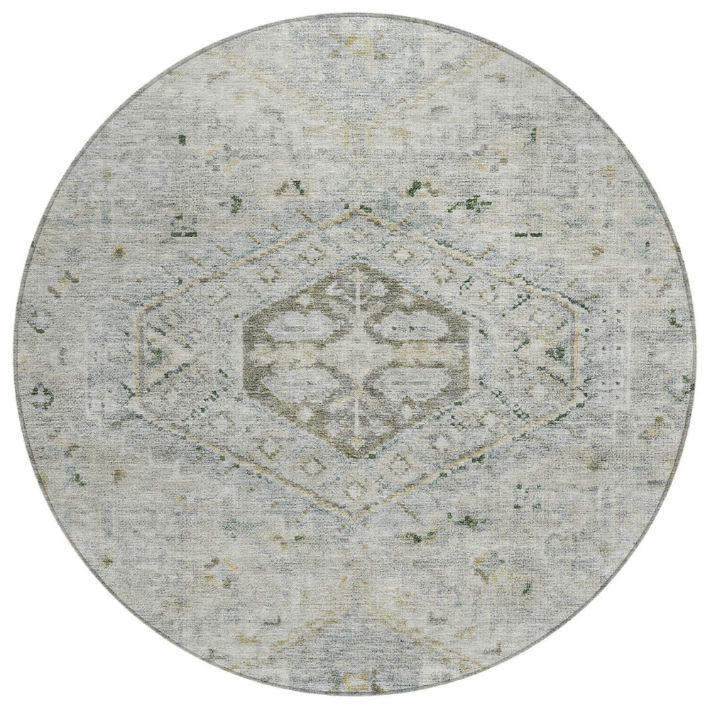 HomeRoots 8' Taupe and Beige Round Medallion Rug - Washable, Durable, Stylish for Indoor and Outdoor Spaces 688713