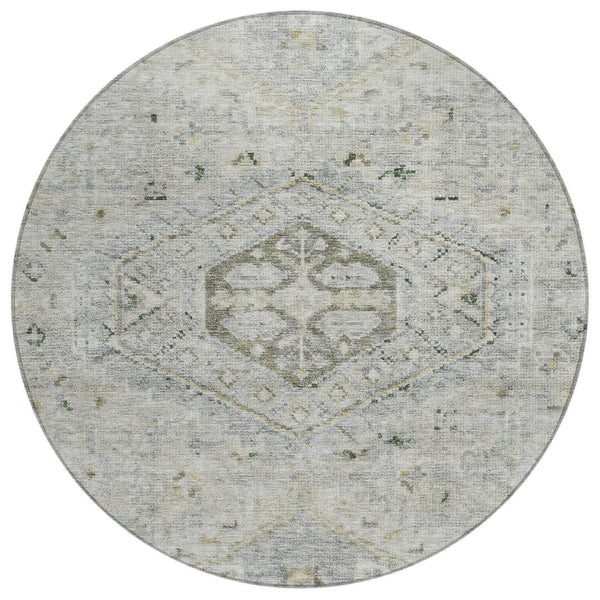 HomeRoots 8' Taupe and Beige Round Medallion Rug - Washable, Durable, Stylish for Indoor and Outdoor Spaces 688713