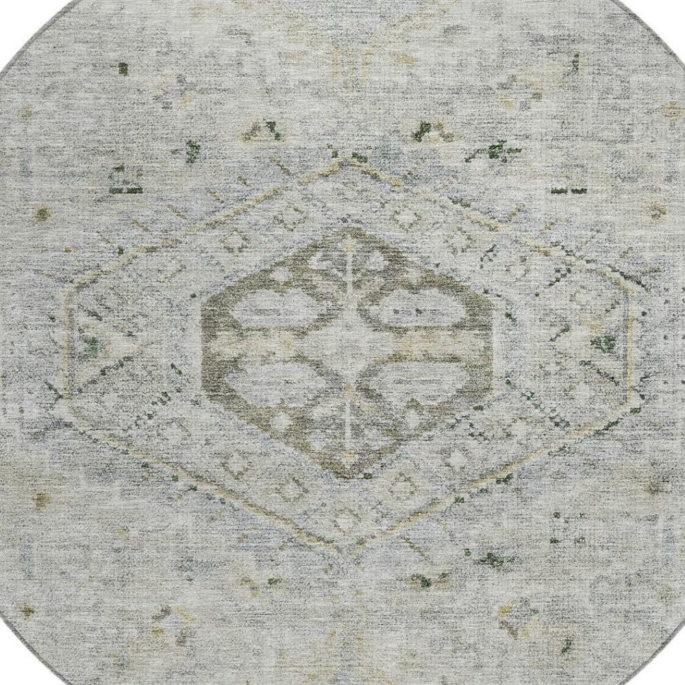 HomeRoots 8' Taupe and Beige Round Medallion Rug - Washable, Durable, Stylish for Indoor and Outdoor Spaces 688713
