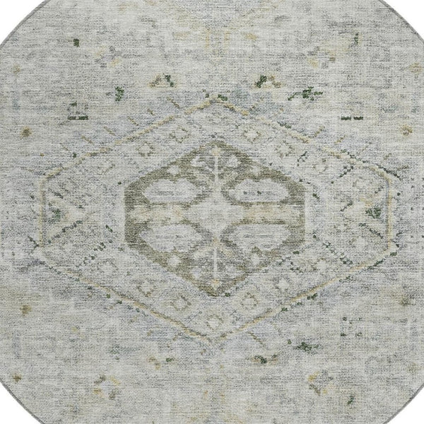 HomeRoots 8' Taupe and Beige Round Medallion Rug - Washable, Durable, Stylish for Indoor and Outdoor Spaces 688713
