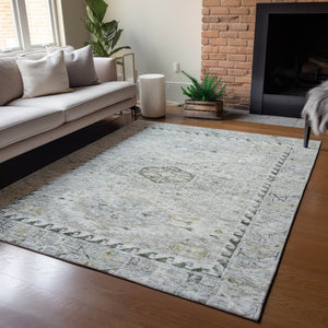 HomeRoots 9' X 12' Elegant Taupe & Beige Medallion Indoor/Outdoor Area Rug - Washable & Stain Resistant! 688715
