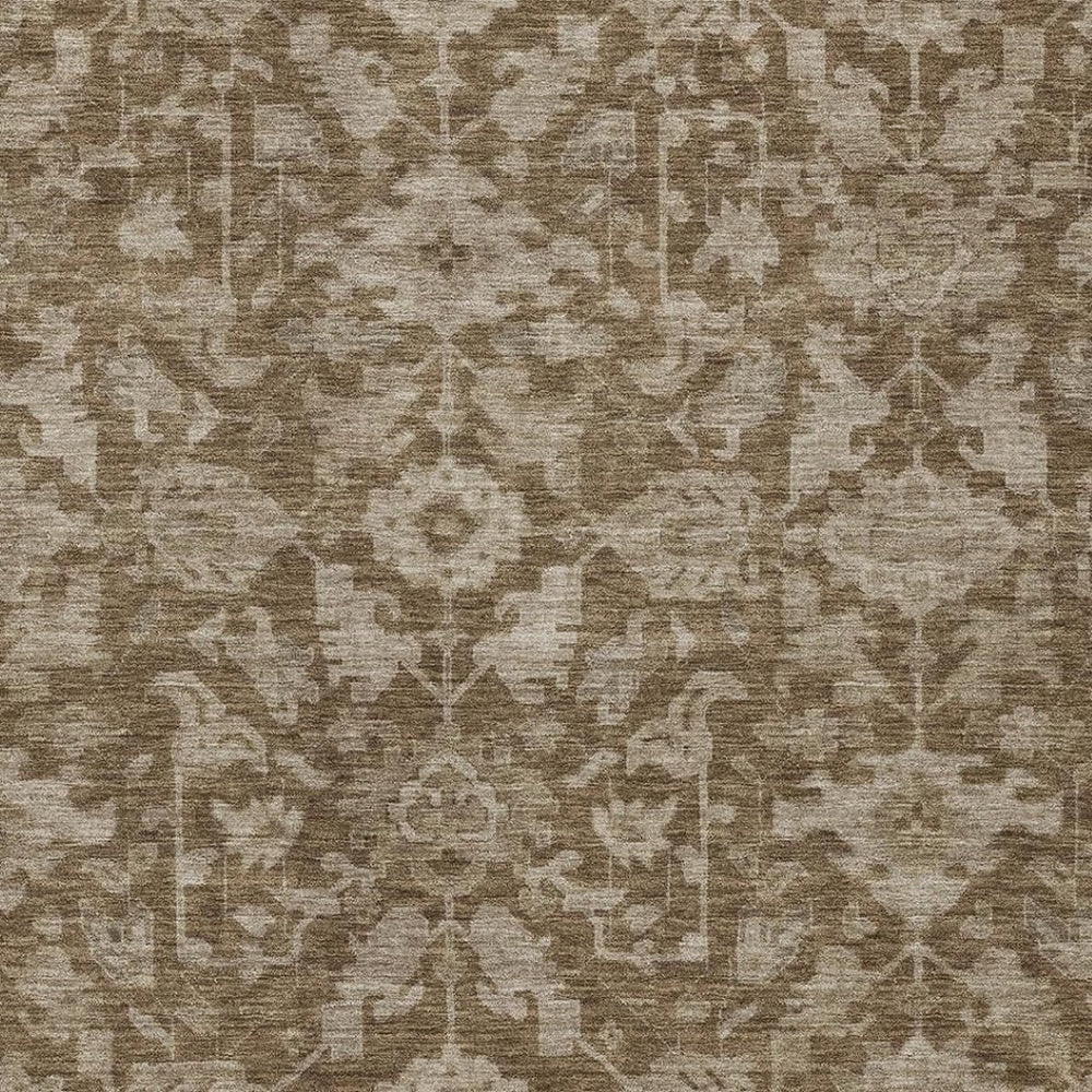 HomeRoots 5' Durable Brown and Beige Floral Washable Area Rug – Ideal for Indoor & Outdoor Spaces, Easy Care 688718