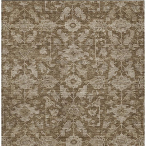 HomeRoots 5' Durable Brown and Beige Floral Washable Area Rug – Ideal for Indoor & Outdoor Spaces, Easy Care 688718