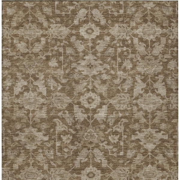 HomeRoots 5' Durable Brown and Beige Floral Washable Area Rug – Ideal for Indoor & Outdoor Spaces, Easy Care 688718