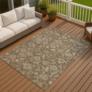 HomeRoots 5' Durable Brown and Beige Floral Washable Area Rug – Ideal for Indoor & Outdoor Spaces, Easy Care 688718