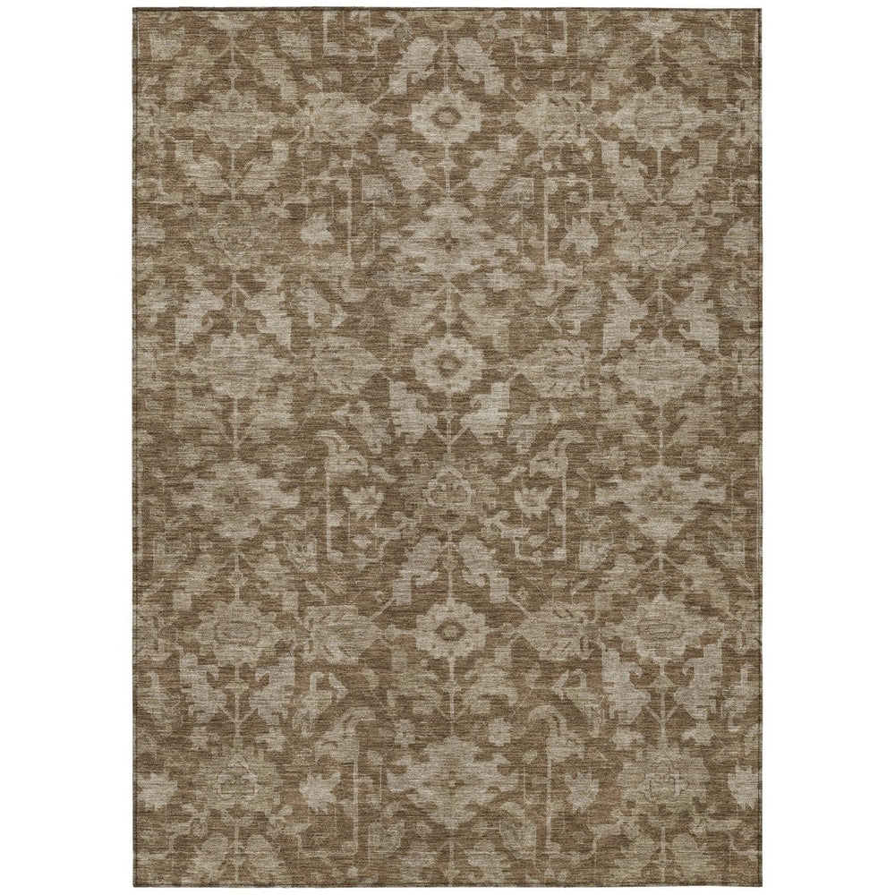 HomeRoots 5' Durable Brown and Beige Floral Washable Area Rug – Ideal for Indoor & Outdoor Spaces, Easy Care 688718
