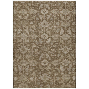 HomeRoots 5' Durable Brown and Beige Floral Washable Area Rug – Ideal for Indoor & Outdoor Spaces, Easy Care 688718