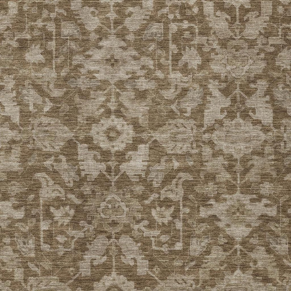 HomeRoots 9' X 12' Elegant Brown and Beige Floral Indoor-Outdoor Area Rug - Washable, Stain-Resistant, Versatile 688721