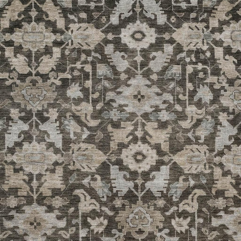 HomeRoots 5' X 8' Chocolate and Gray Floral Area Rug – Machine Washable, Durable for Indoor & Outdoor Use! 688724