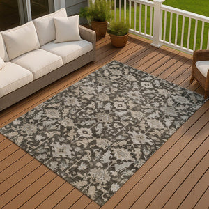 HomeRoots 5' X 8' Chocolate and Gray Floral Area Rug – Machine Washable, Durable for Indoor & Outdoor Use! 688724