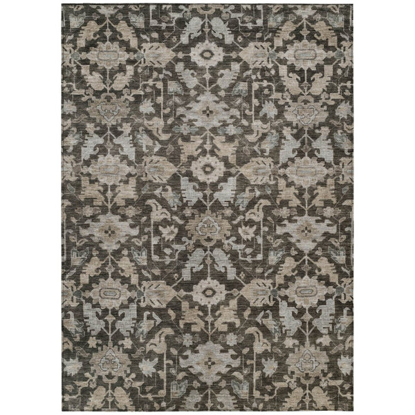 HomeRoots 5' X 8' Chocolate and Gray Floral Area Rug – Machine Washable, Durable for Indoor & Outdoor Use! 688724