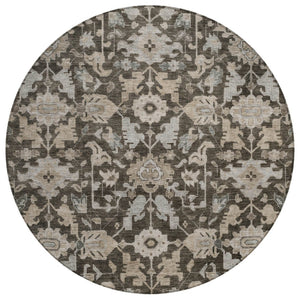 HomeRoots 8' Chocolate and Gray Round Floral Area Rug - Washable, Durable, Stylish for Indoor & Outdoor Use 688725