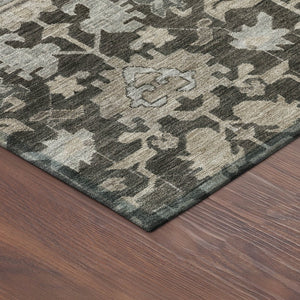 HomeRoots 8' Chocolate and Gray Round Floral Area Rug - Washable, Durable, Stylish for Indoor & Outdoor Use 688725