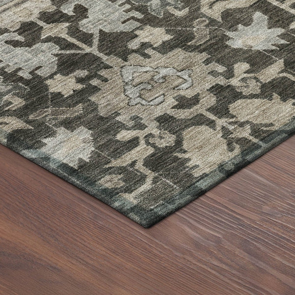 HomeRoots 8' Chocolate and Gray Round Floral Area Rug - Washable, Durable, Stylish for Indoor & Outdoor Use 688725