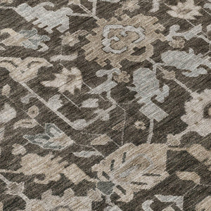 HomeRoots 8' Chocolate and Gray Round Floral Area Rug - Washable, Durable, Stylish for Indoor & Outdoor Use 688725