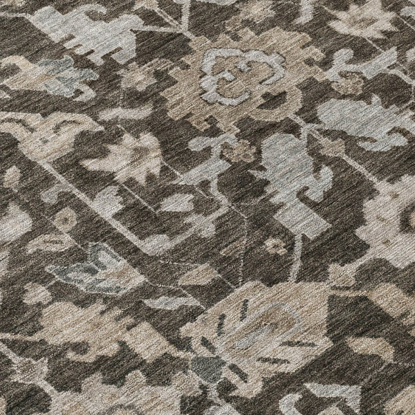 HomeRoots 8' Chocolate and Gray Round Floral Area Rug - Washable, Durable, Stylish for Indoor & Outdoor Use 688725