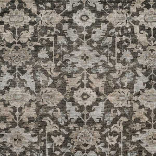 HomeRoots 8' X 10' Washable Chocolate & Gray Floral Area Rug – Durable, Stain-Resistant for Indoor/Outdoor Use! 688726