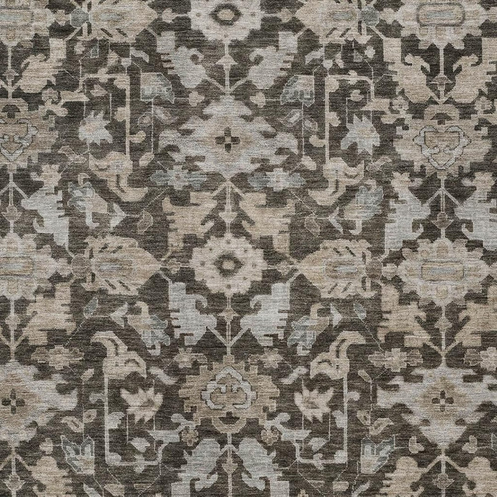 HomeRoots 9' Chocolate and Gray Floral Area Rug - Stylish Washable Indoor/Outdoor Decor for High-Traffic Areas 688727