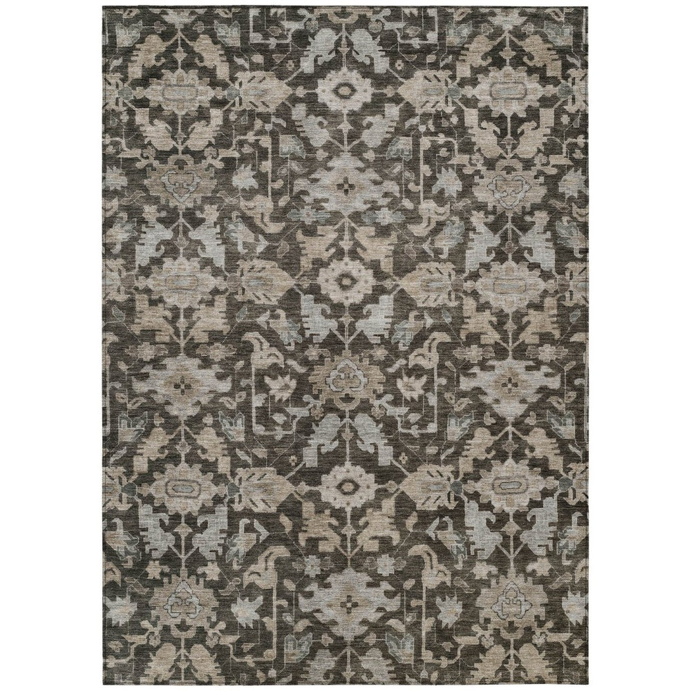 HomeRoots 9' Chocolate and Gray Floral Area Rug - Stylish Washable Indoor/Outdoor Decor for High-Traffic Areas 688727