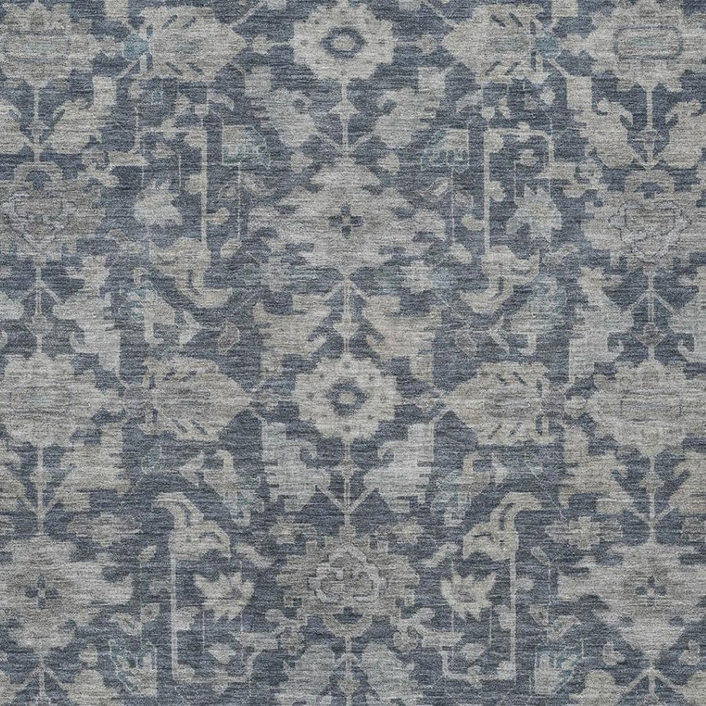 HomeRoots 5' Blue and Silver Floral Indoor/Outdoor Area Rug - Durable, Washable, Stylish for High-Traffic Spaces 688730