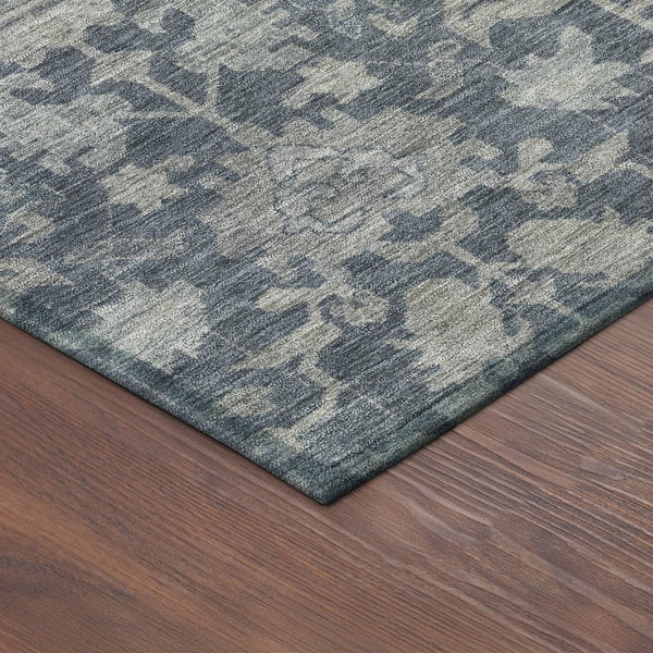 HomeRoots 8' Denim Blue and Silver Round Floral Area Rug – Washable, Durable, Stylish for Indoor & Outdoor Use 688731