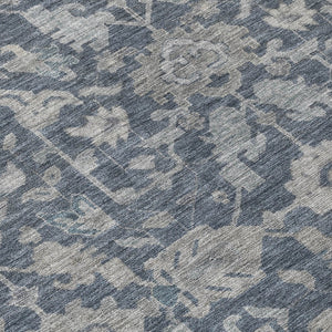 HomeRoots 8' Denim Blue and Silver Round Floral Area Rug – Washable, Durable, Stylish for Indoor & Outdoor Use 688731