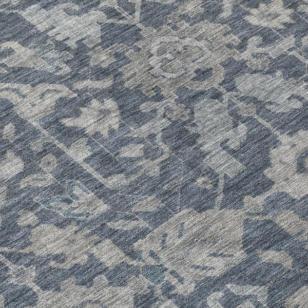 HomeRoots 8' Denim Blue and Silver Round Floral Area Rug – Washable, Durable, Stylish for Indoor & Outdoor Use 688731
