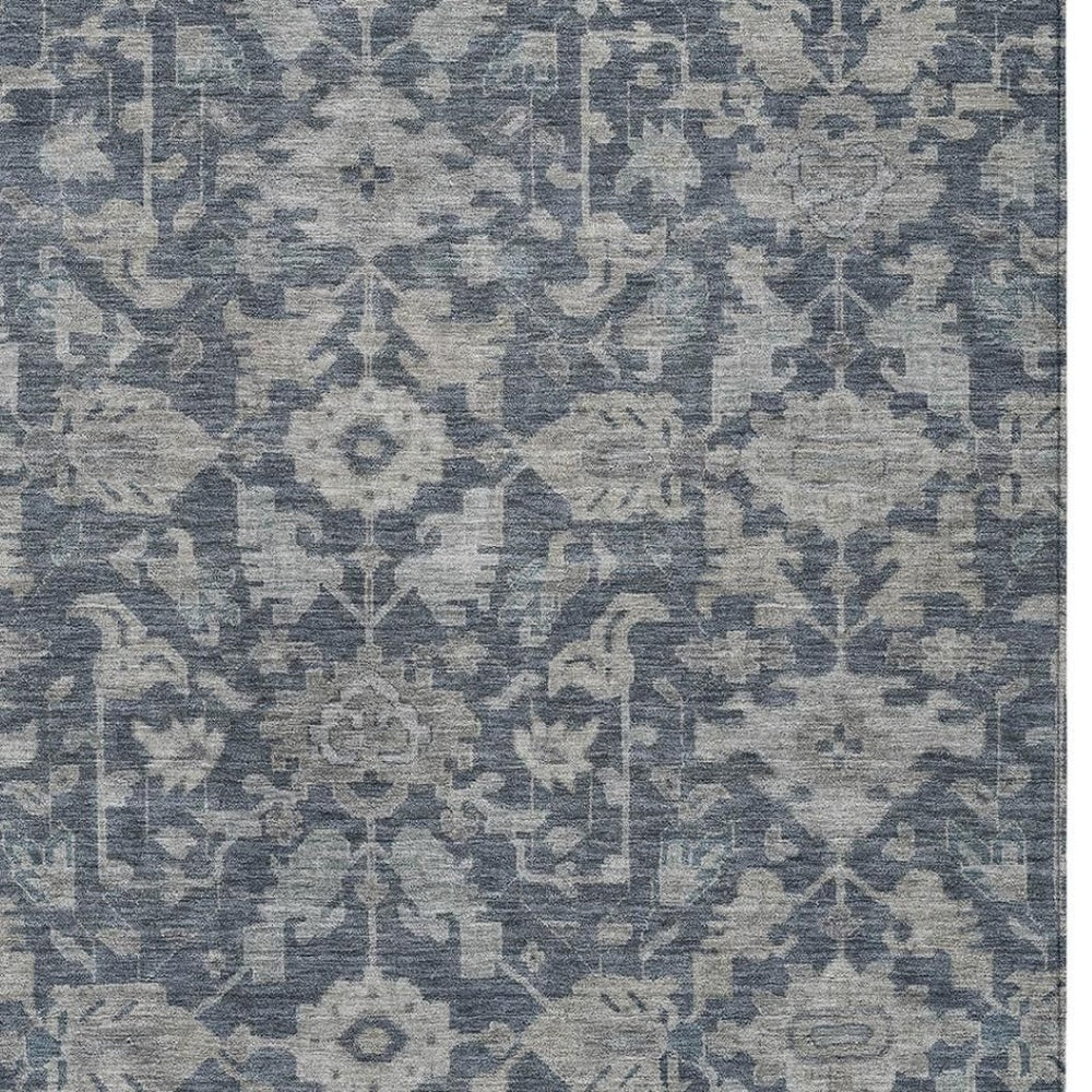 HomeRoots 8' X 10' Denim Blue & Silver Floral Area Rug – Stylish, Washable, Durable for Indoor & Outdoor Use! 688732