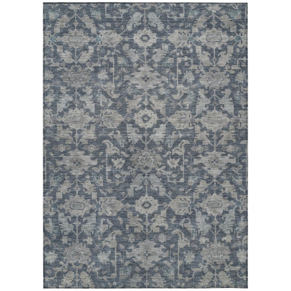 HomeRoots 8' X 10' Denim Blue & Silver Floral Area Rug – Stylish, Washable, Durable for Indoor & Outdoor Use! 688732