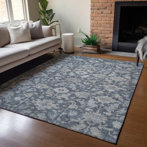HomeRoots 8' X 10' Denim Blue & Silver Floral Area Rug – Stylish, Washable, Durable for Indoor & Outdoor Use! 688732