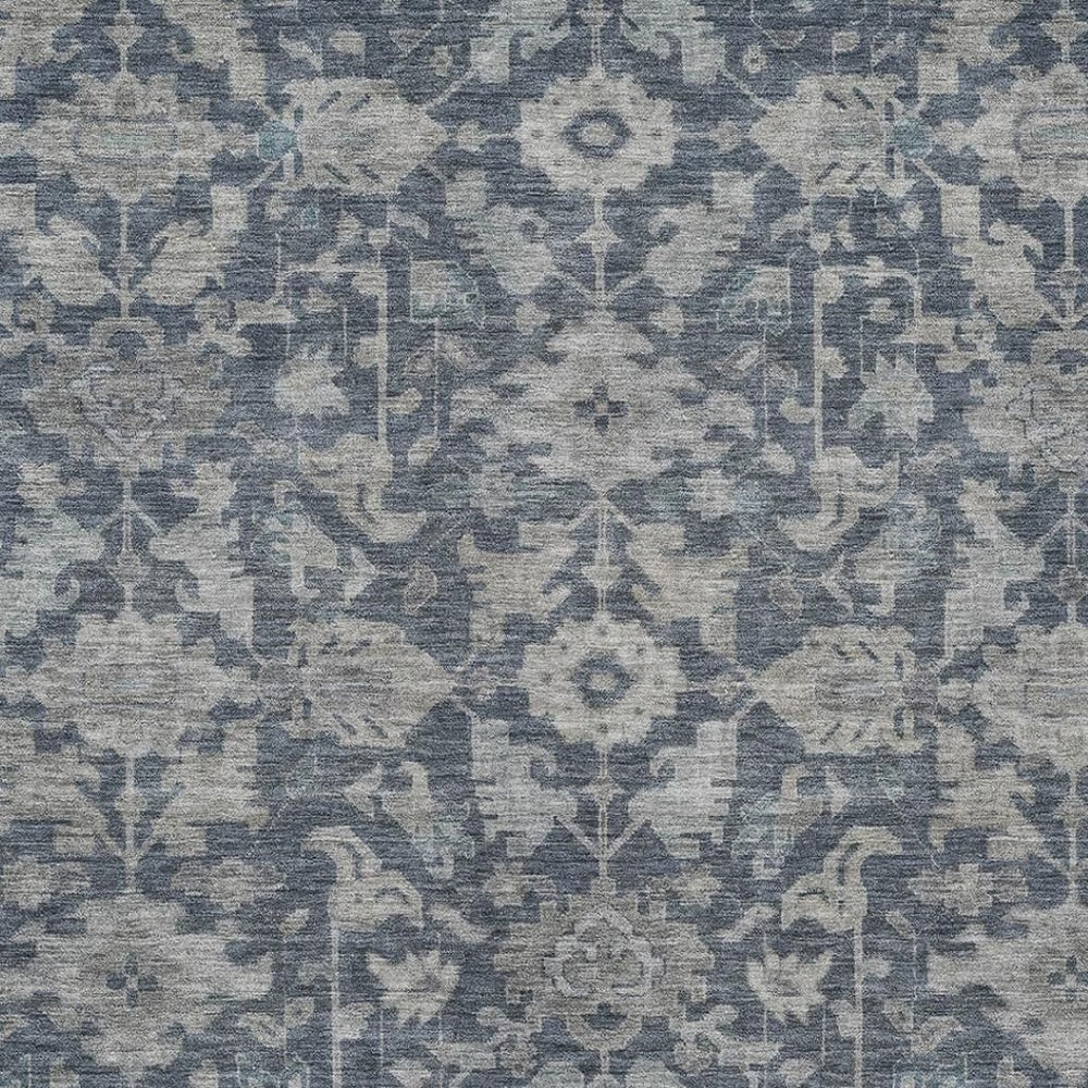 HomeRoots 9' Denim Blue & Silver Floral Area Rug - Durable, Washable Indoor/Outdoor Design for Any Space 688733
