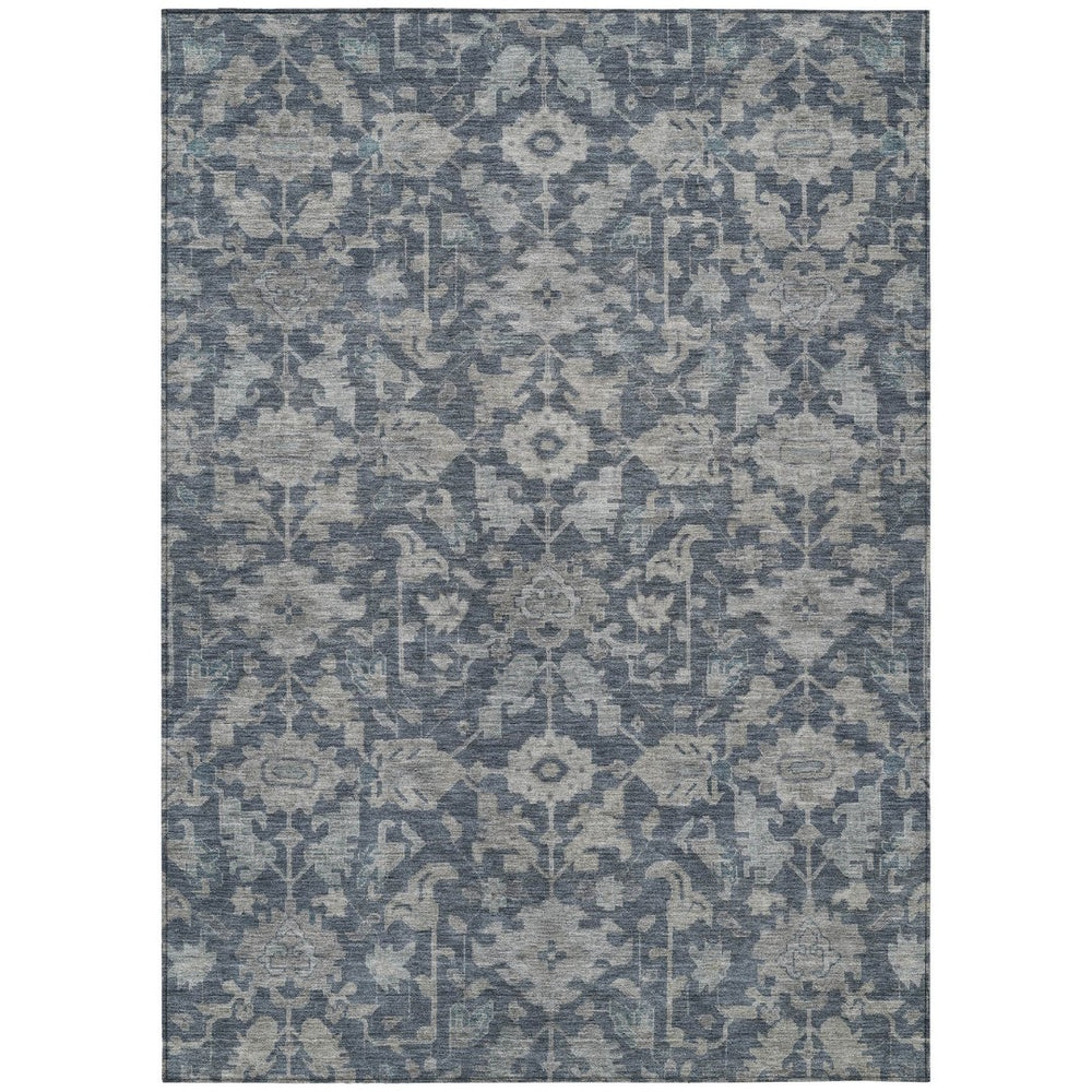 HomeRoots 9' Denim Blue & Silver Floral Area Rug - Durable, Washable Indoor/Outdoor Design for Any Space 688733