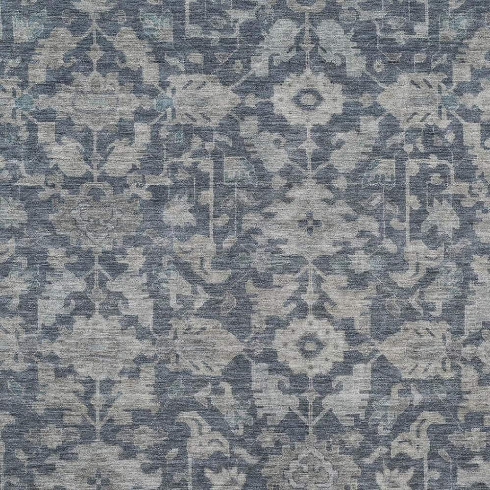 HomeRoots 10' X 14' Stylish Denim Blue Floral Area Rug - Durable, Washable, Ideal for Indoor & Outdoor Use 688734