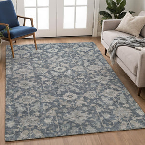 HomeRoots 10' X 14' Stylish Denim Blue Floral Area Rug - Durable, Washable, Ideal for Indoor & Outdoor Use 688734
