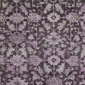 HomeRoots 10' Elegant Eggplant & Gray Floral Washable Area Rug - Durable & Stylish for Indoor/Outdoor Use! 688740